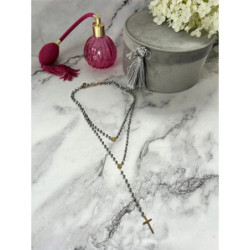 400 Naszyjnik różaniec KORALIKI KRZYŻ SERCE STAL