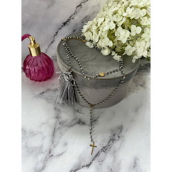 400 Naszyjnik różaniec KORALIKI KRZYŻ SERCE STAL