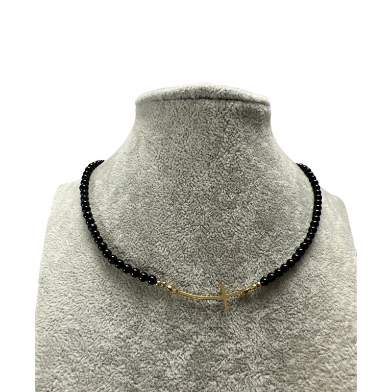 816 Naszyjnik różaniec KORALIKI KRZYŻ STAL 316L