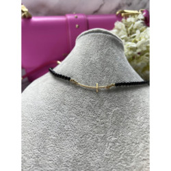 816 Naszyjnik różaniec KORALIKI KRZYŻ STAL 316L