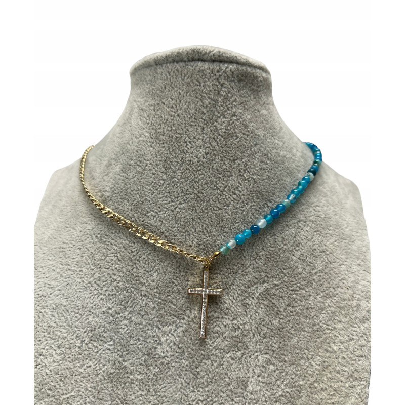 555 Naszyjnik różaniec KORALIKI KRZYŻ STAL 316L