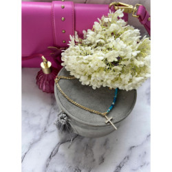 555 Naszyjnik różaniec KORALIKI KRZYŻ STAL 316L