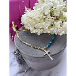 555 Naszyjnik różaniec KORALIKI KRZYŻ STAL 316L