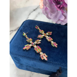 1210 Złote kolczyki wiszące KAMIENIE KRZYŻE KRZYŻ