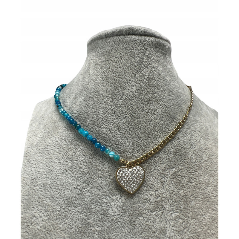 1177 Naszyjnik różaniec KORALIKI SERCE STAL 316L