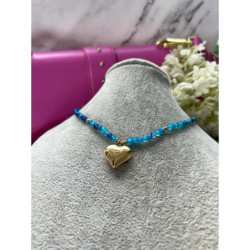 843 Naszyjnik różaniec KORALIKI SERCE STAL 316L