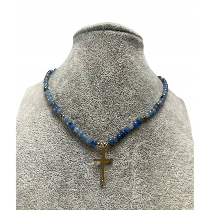 1159 Naszyjnik różaniec KORALIKI KRZYŻ STAL 316L