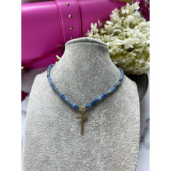 1159 Naszyjnik różaniec KORALIKI KRZYŻ STAL 316L