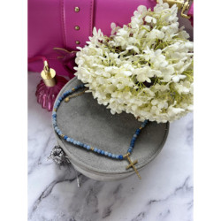 1159 Naszyjnik różaniec KORALIKI KRZYŻ STAL 316L