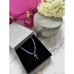 1159 Naszyjnik różaniec KORALIKI KRZYŻ STAL 316L