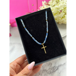 1159 Naszyjnik różaniec KORALIKI KRZYŻ STAL 316L
