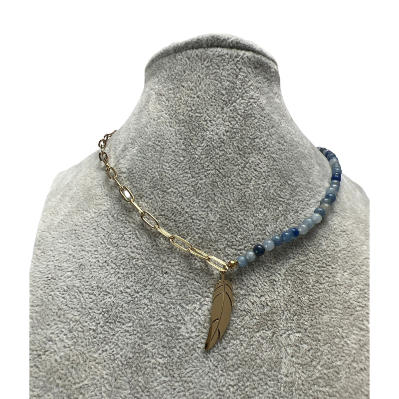 283 Naszyjnik różaniec KORALIKI PIÓRKO STAL 316L