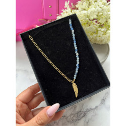 283 Naszyjnik różaniec KORALIKI PIÓRKO STAL 316L