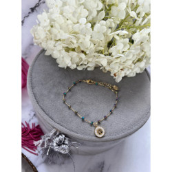 344 Złota bransoletka KORALIKI HOLO DRZEWO STAL