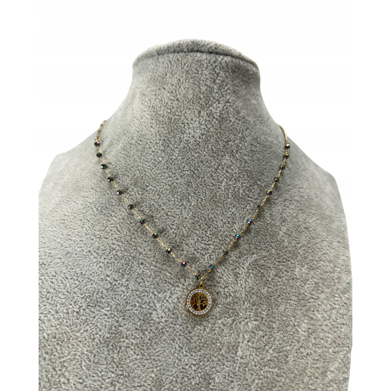 566 Naszyjnik celebrytka KORALIKI HOLO DRZEWO STAL