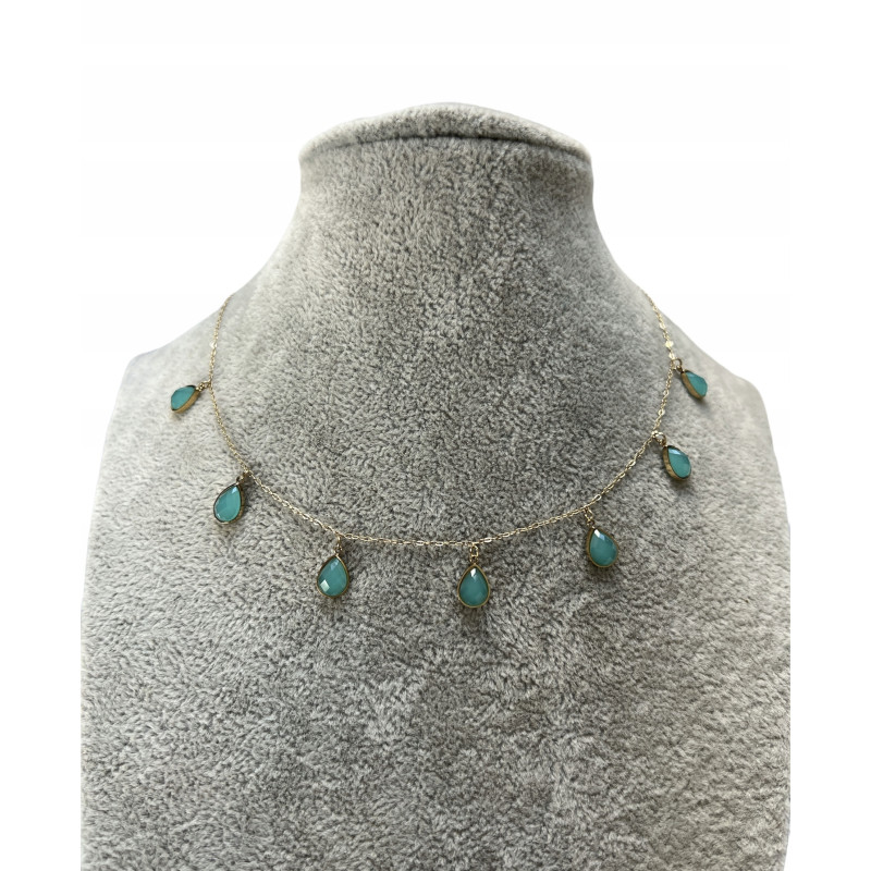 1233 Złoty naszyjnik TURKUSOWE ŁEZKI STAL 316L