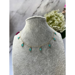 1233 Złoty naszyjnik TURKUSOWE ŁEZKI STAL 316L