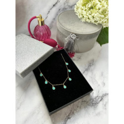 1233 Złoty naszyjnik TURKUSOWE ŁEZKI STAL 316L