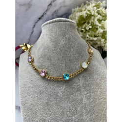 224 Złoty naszyjnik pancerka KOLOROWE KAMIENIE