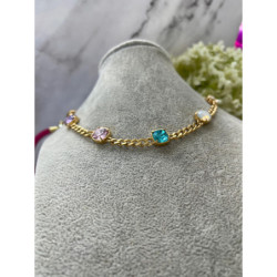 224 Złoty naszyjnik pancerka KOLOROWE KAMIENIE