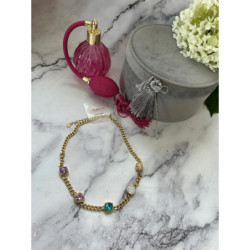 224 Złoty naszyjnik pancerka KOLOROWE KAMIENIE