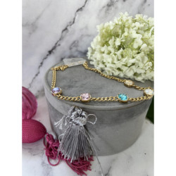 224 Złoty naszyjnik pancerka KOLOROWE KAMIENIE