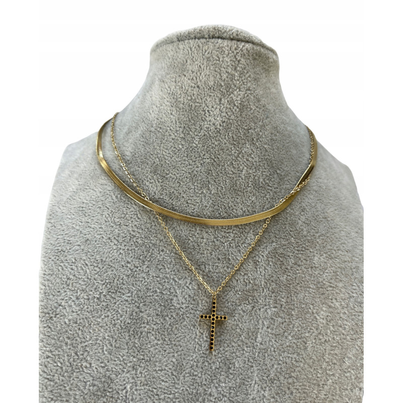 544 Złoty naszyjnik łańcuszek ŻMIJKA KRZYŻ KRZYŻYK