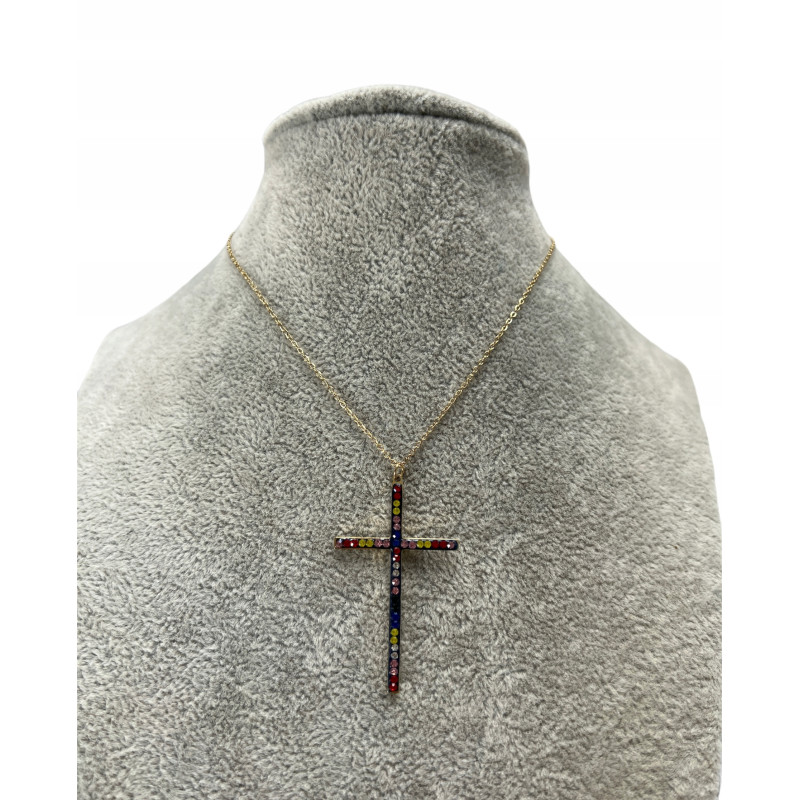 446 Złoty naszyjnik łańcuszek KRZYŻ KRZYŻYK stal