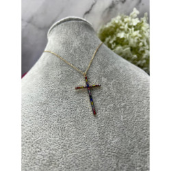 446 Złoty naszyjnik łańcuszek KRZYŻ KRZYŻYK stal