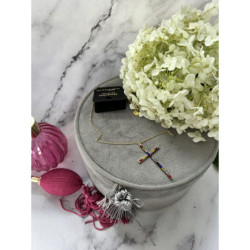 446 Złoty naszyjnik łańcuszek KRZYŻ KRZYŻYK stal