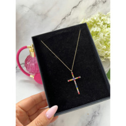 446 Złoty naszyjnik łańcuszek KRZYŻ KRZYŻYK stal