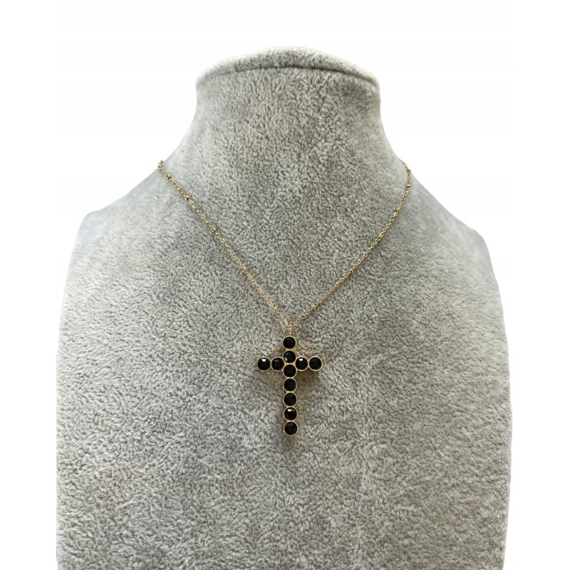 122 Złoty naszyjnik łańcuszek KRZYŻ KRZYŻYK CZARNY