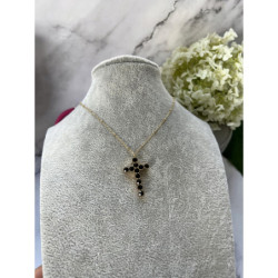 122 Złoty naszyjnik łańcuszek KRZYŻ KRZYŻYK CZARNY