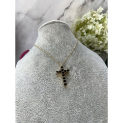 122 Złoty naszyjnik łańcuszek KRZYŻ KRZYŻYK CZARNY