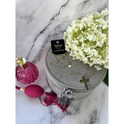 122 Złoty naszyjnik łańcuszek KRZYŻ KRZYŻYK CZARNY