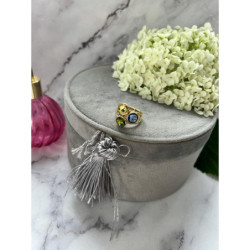 1167 Pierścionek KOLOROWE KAMIENIE stal r 9/19mm