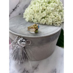 1167 Pierścionek KOLOROWE KAMIENIE stal r 9/19mm