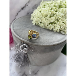 1167 Pierścionek KOLOROWE KAMIENIE stal r 9/19mm