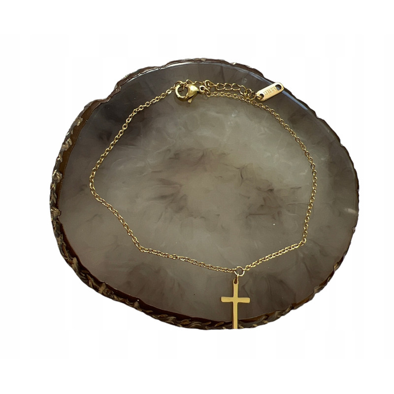 1166 Bransoletka na nogę kostkę KRZYŻ STAL 316