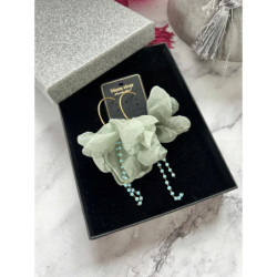 1090 Złote kolczyki JEDWABNE MOON River zielony