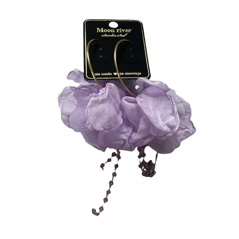 733 Złote kolczyki JEDWABNE MOON River fioletowe