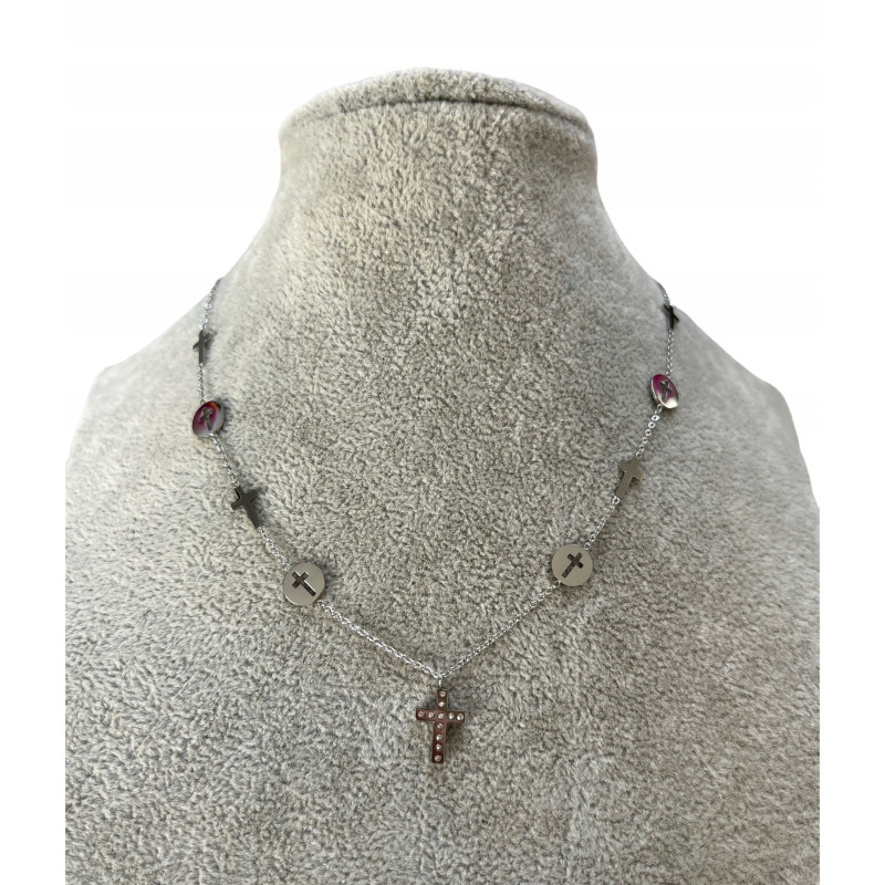 750 SREBRNY łańcuszek celebrytka KRZYŻ Stal 316L