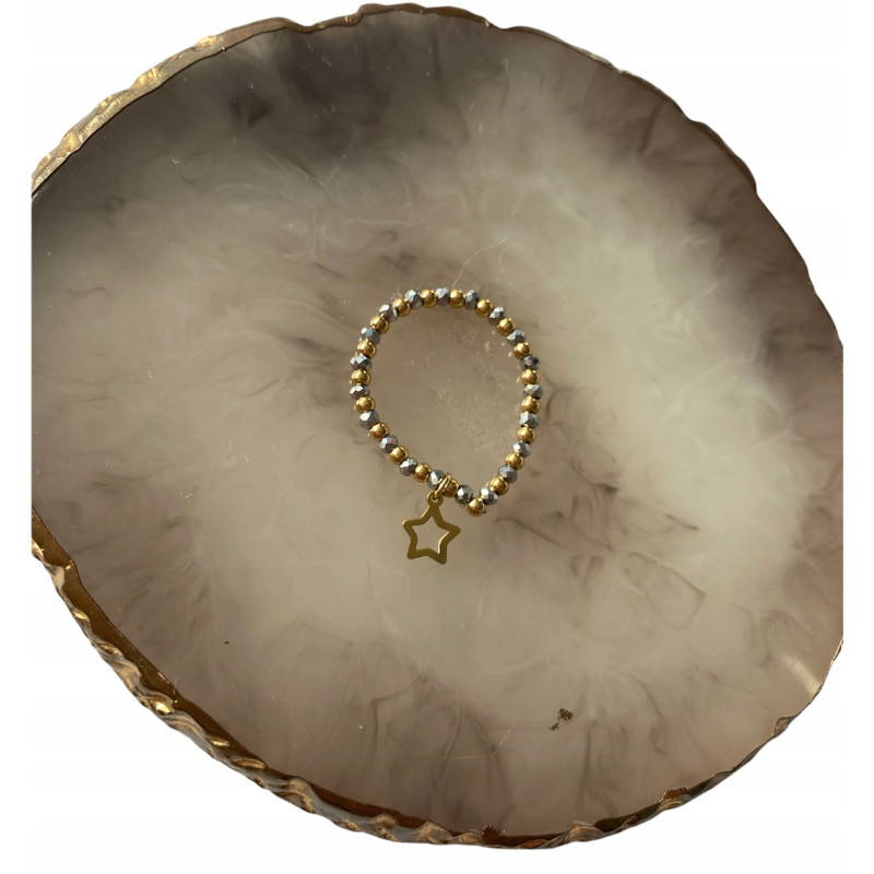 641 Pierścionek na gumce koraliki GWIAZDKA STAL316