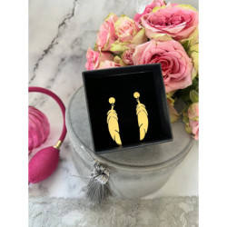 492 Złote kolczyki wkrętki PIÓRKA PIÓRA STAL 316