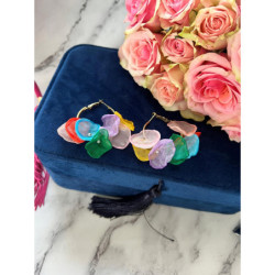 168 Złote kolczyki koła jedwabne kwiaty KOLOR HIT