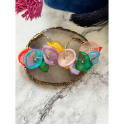 168 Złote kolczyki koła jedwabne kwiaty KOLOR HIT