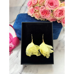 1092 Złote kolczyki jedwabne kwiaty ŻÓŁTE HIT