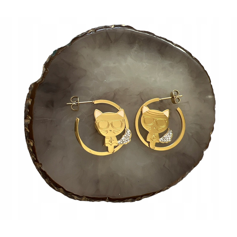 580 Złote kolczyki wkrętki KOT KOTEK stal 316L