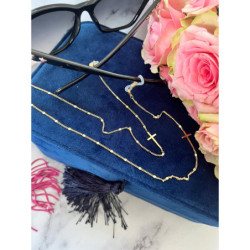 637 Łańcuszek do okularów KRZYŻ złoty STAL