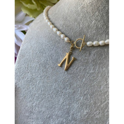 Celebrytka Blueberry perły naturalne literka N